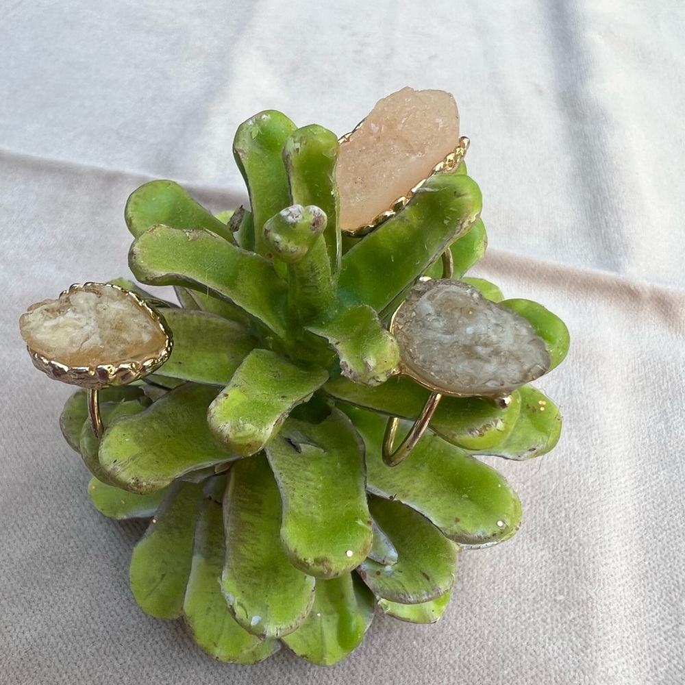 3 Gold Resin Druzy Quartz Rings
